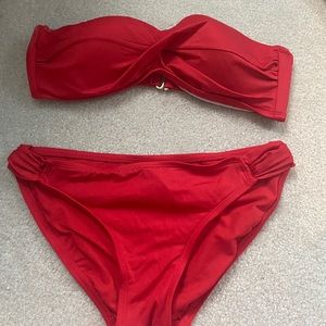 Red strapless bikini set